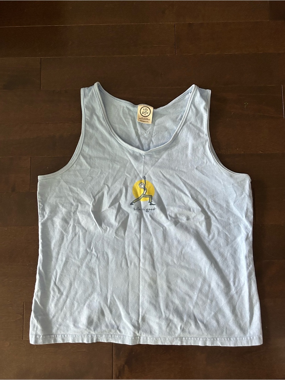 Life Is Good Light Blue Tank with Yellow Sun Graphic